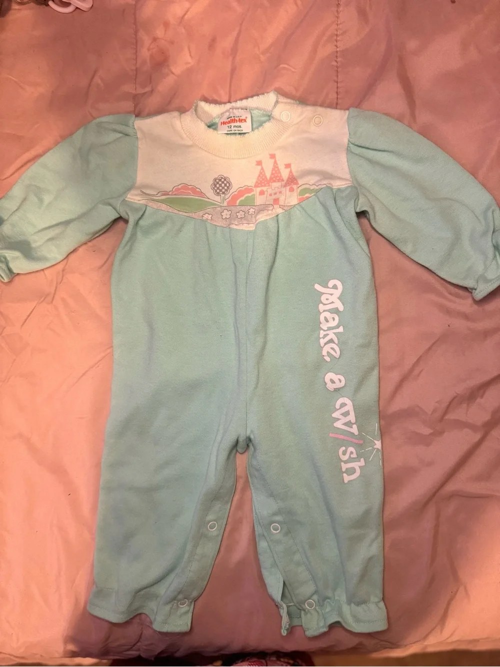 Vintage healthtex Baby Girls Mint 'Make a Wish' One-Piece